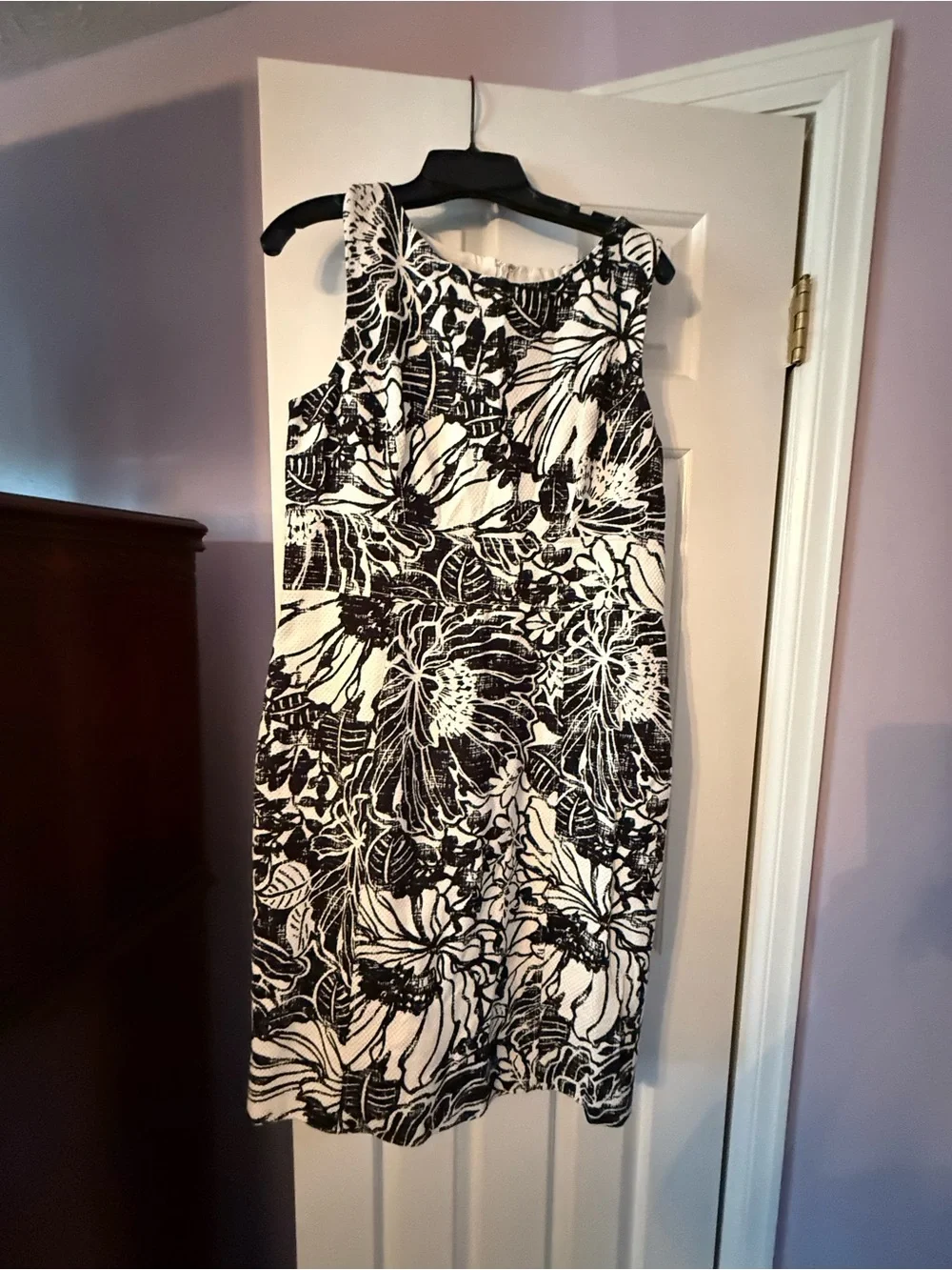 Jones New York Black and White Floral Midi Dress